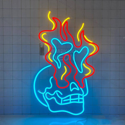 Skull Heart Fire Led Neon Sign | Shineneon