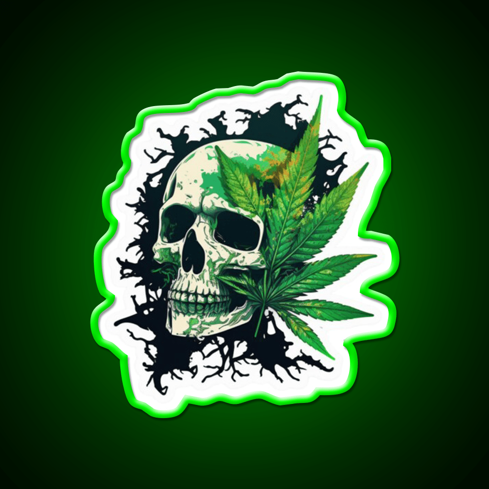 Skull Hemp Inspired Green Leaf Led Neon Sign 420 Neon Decor Rgb Color - Shineneon