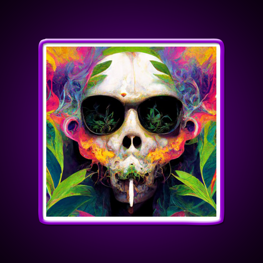 Skull Hemp Inspired Green Leaf Led Neon Sign Bedroom Neon Sign Rgb Color