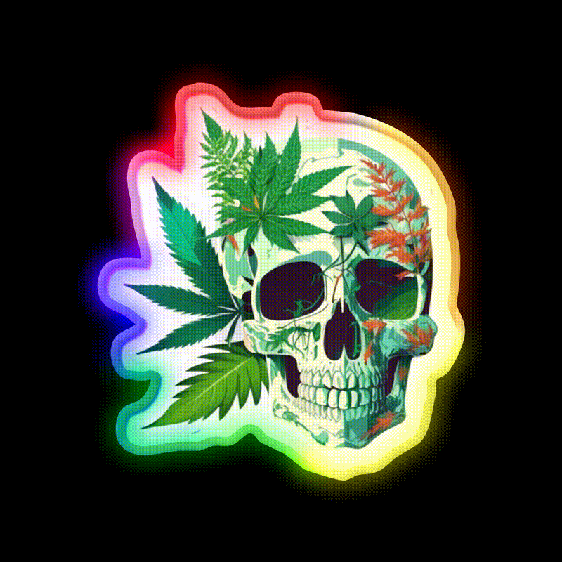 Skull Hemp Inspired Green Leaf Led Neon Sign Rgb Color - LED neon sign close-up detail