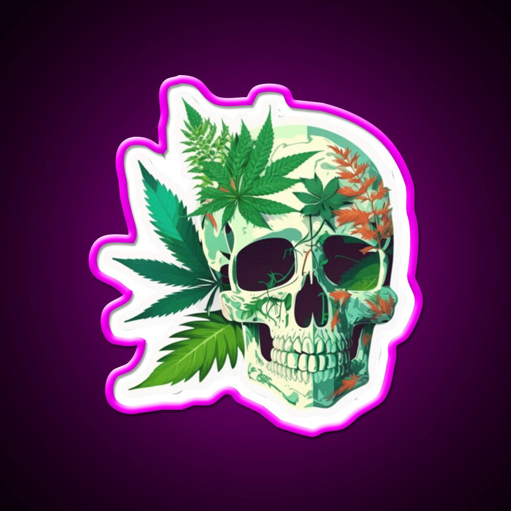 Skull Hemp Inspired Green Leaf Led Neon Sign Rgb Color - Shineneon