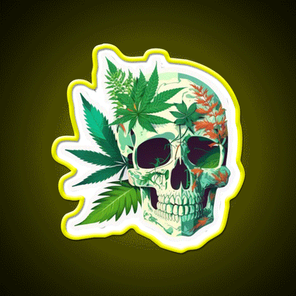 Skull Hemp Inspired Green Leaf Led Neon Sign Rgb Color - Custom LED neon sign front view