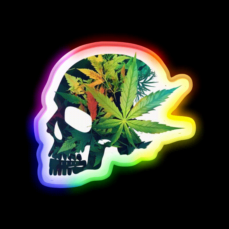 Skull Hemp Inspired Green Leaf Led Neon Sign Room Light Sign Rgb Color - LED neon sign close-up detail