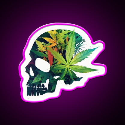 Skull Hemp Inspired Green Leaf Led Neon Sign Room Light Sign Rgb Color - Neon sign mounted on wall in room