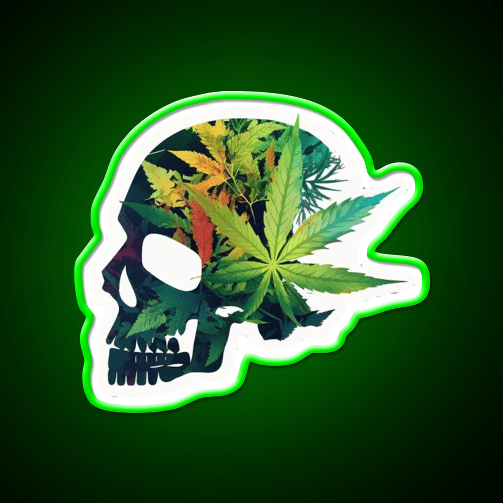 Skull Hemp Inspired Green Leaf Led Neon Sign Room Light Sign Rgb Color - Shineneon