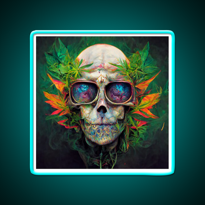 Skull Hemp Inspired Green Leaf Led Neon Sign Wall Art Rgb Color - Size and dimension reference