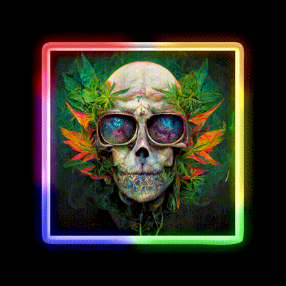 Skull Hemp Inspired Green Leaf Led Neon Sign Wall Art Rgb Color - LED neon sign close-up detail