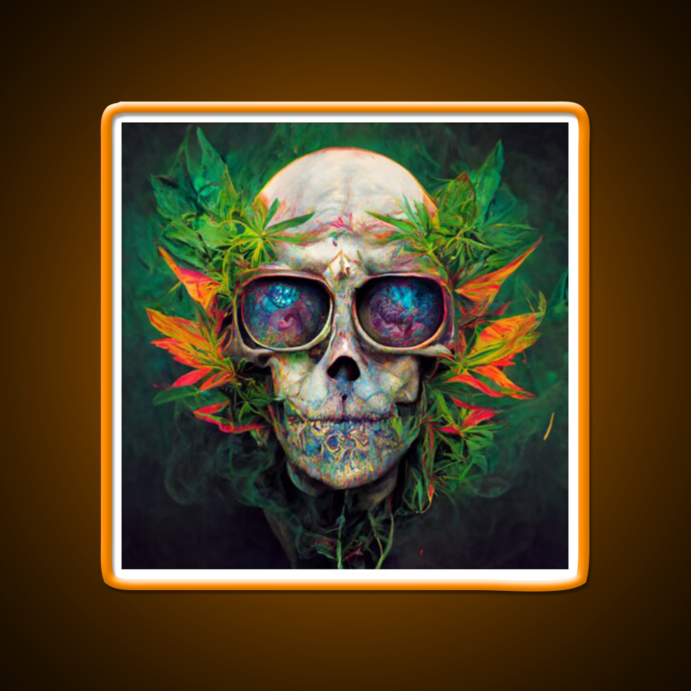Skull Hemp Inspired Green Leaf Led Neon Sign Wall Art Rgb Color - LED neon sign view 6