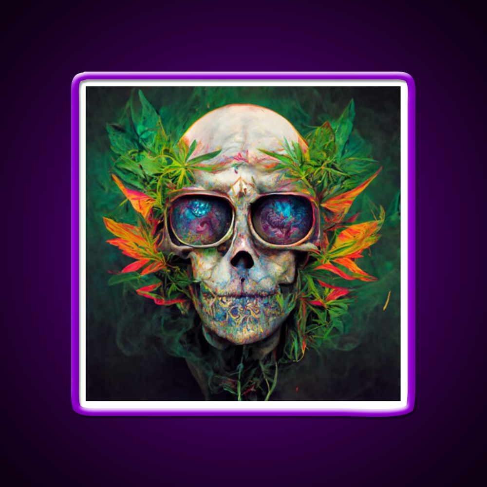 Skull Hemp Inspired Green Leaf Led Neon Sign Wall Art Rgb Color - LED neon sign view 9