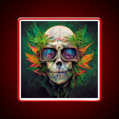 Skull Hemp Inspired Green Leaf Led Neon Sign Wall Art Rgb Color