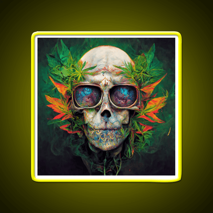 Skull Hemp Inspired Green Leaf Led Neon Sign Wall Art Rgb Color - Shineneon
