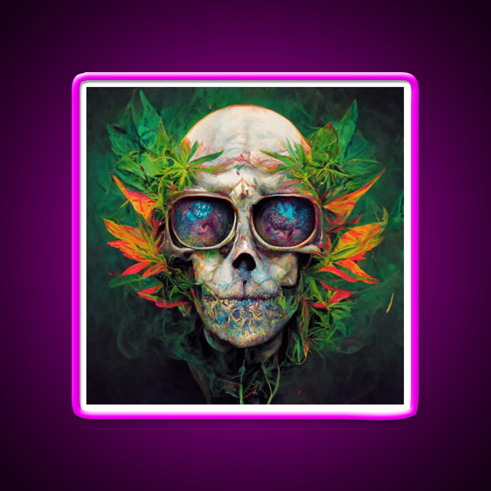 Skull Hemp Inspired Green Leaf Led Neon Sign Wall Art Rgb Color - Shineneon