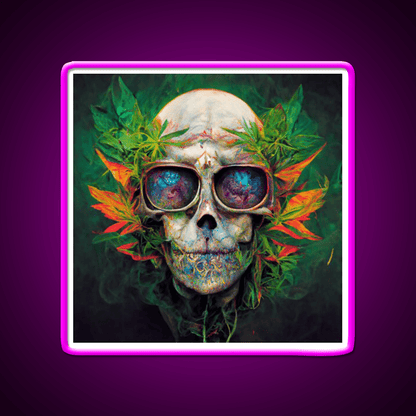 Skull Hemp Inspired Green Leaf Led Neon Sign Wall Art Rgb Color - Shineneon