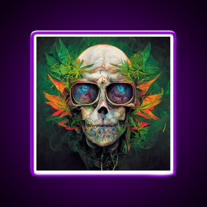 Skull Hemp Inspired Green Leaf Led Neon Sign Wall Art Rgb Color - Shineneon