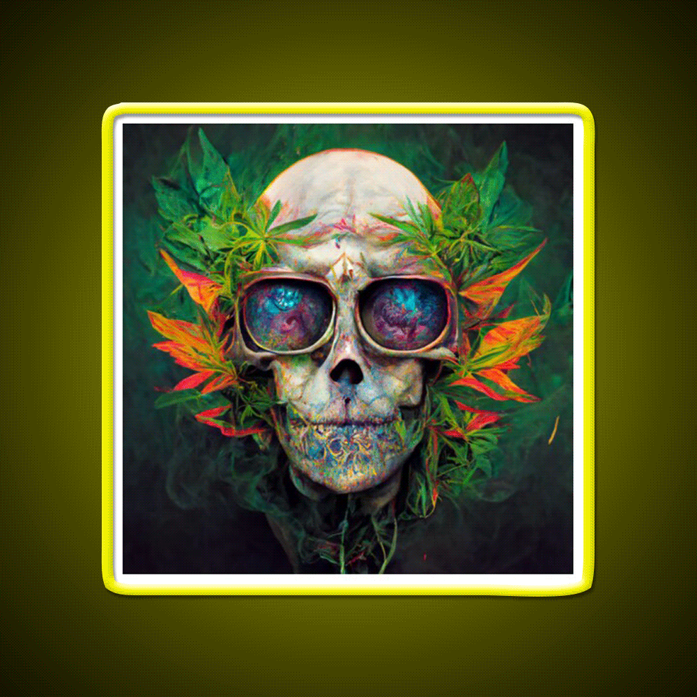 Skull Hemp Inspired Green Leaf Led Neon Sign Wall Art Rgb Color - Custom LED neon sign front view