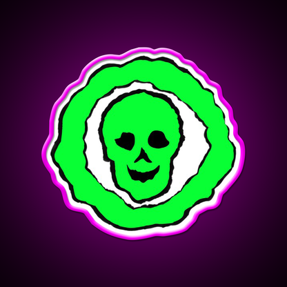 Skull Hemp Inspired Green Leaf Led Neon Sign Wall Decor Rgb Color - Neon sign mounted on wall in room
