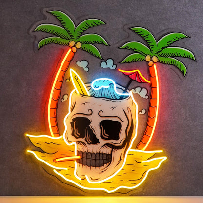 Skull Island Surf Palm Tropical Uv Printed Led Neon Sign | Shineneon