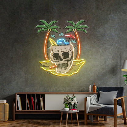 Skull Island Surf Palm Tropical Uv Printed Led Neon Sign | Shineneon