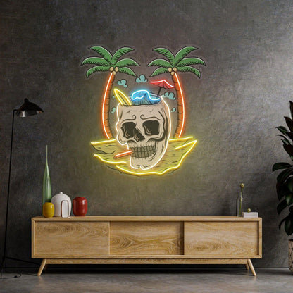Skull Island Surf Palm Tropical Uv Printed Led Neon Sign | Shineneon
