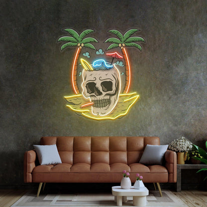 Skull Island Surf Palm Tropical Uv Printed Led Neon Sign | Shineneon