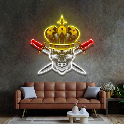Skull King Crown Crossed Swords Uv Printed Led Neon Sign For Punk Indoor Decor | Shineneon