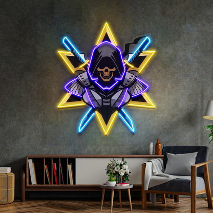 Skull Ninja Crossed Swords Star Pattern Uv Printed Led Neon Sign Indoor Wall Decor | Shineneon