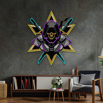 Skull Ninja Crossed Swords Star Pattern Uv Printed Led Neon Sign Indoor Wall Decor | Shineneon