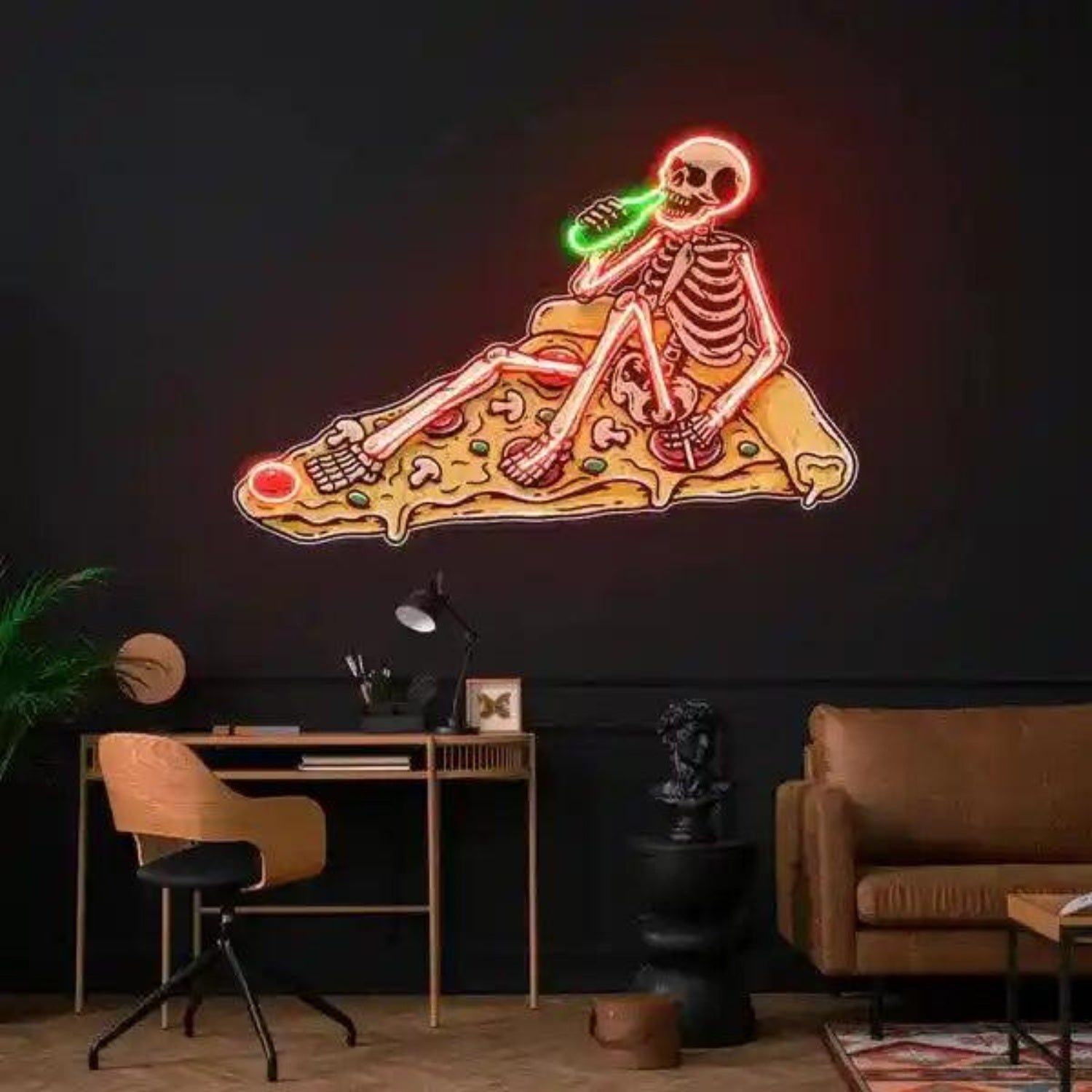 Skull-On-Pizza Drinking Bottle Led Neon Sign For Home Bar Decor | Shineneon