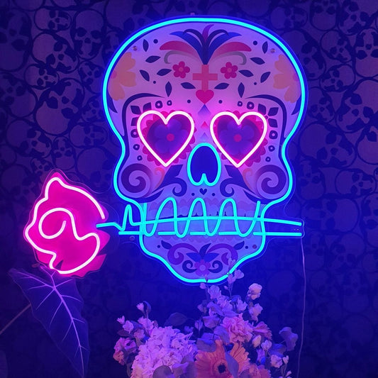 Skull Red Rose Led Sign Business Neon Sign