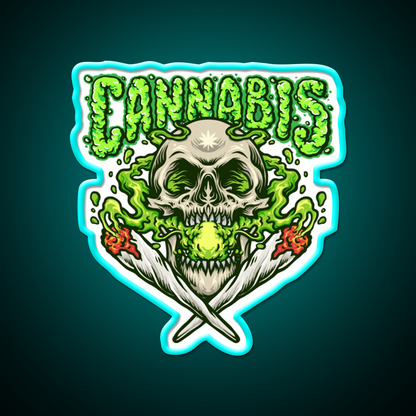 Skull Smokingweed Illustration Hemp Inspired Green Leaf Led Neon Sign Rgb Color - Size and dimension reference