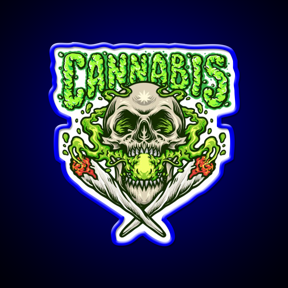 Skull Smokingweed Illustration Hemp Inspired Green Leaf Led Neon Sign Rgb Color - LED neon sign view 5