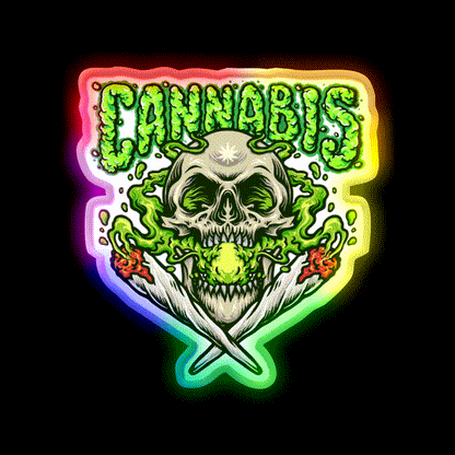 Skull Smokingweed Illustration Hemp Inspired Green Leaf Led Neon Sign Rgb Color - LED neon sign close-up detail