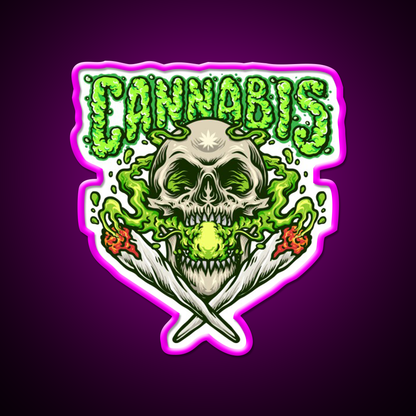 Skull Smokingweed Illustration Hemp Inspired Green Leaf Led Neon Sign Rgb Color