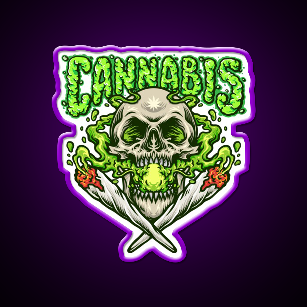 Skull Smokingweed Illustration Hemp Inspired Green Leaf Led Neon Sign Rgb Color - LED neon sign view 9