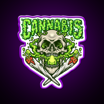 Skull Smokingweed Illustration Hemp Inspired Green Leaf Led Neon Sign Rgb Color - LED neon sign view 9