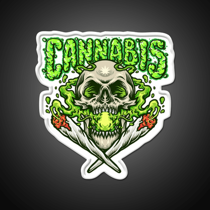 Skull Smokingweed Illustration Hemp Inspired Green Leaf Led Neon Sign Rgb Color - Shineneon