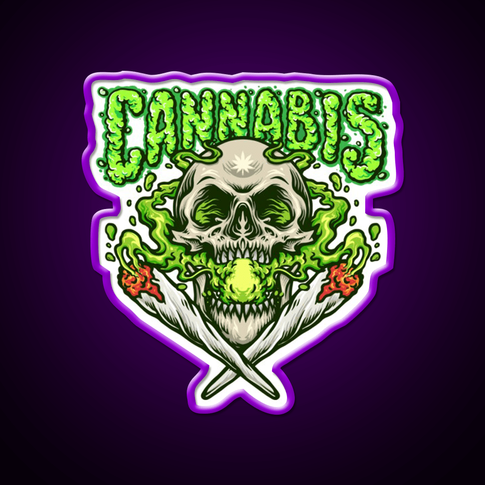 Skull Smokingweed Illustration Hemp Inspired Green Leaf Led Neon Sign Rgb Color - Shineneon