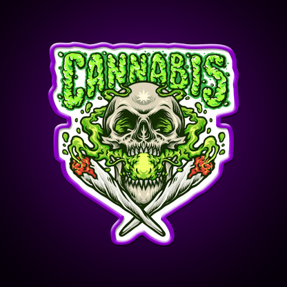 Skull Smokingweed Illustration Hemp Inspired Green Leaf Led Neon Sign Rgb Color - Shineneon