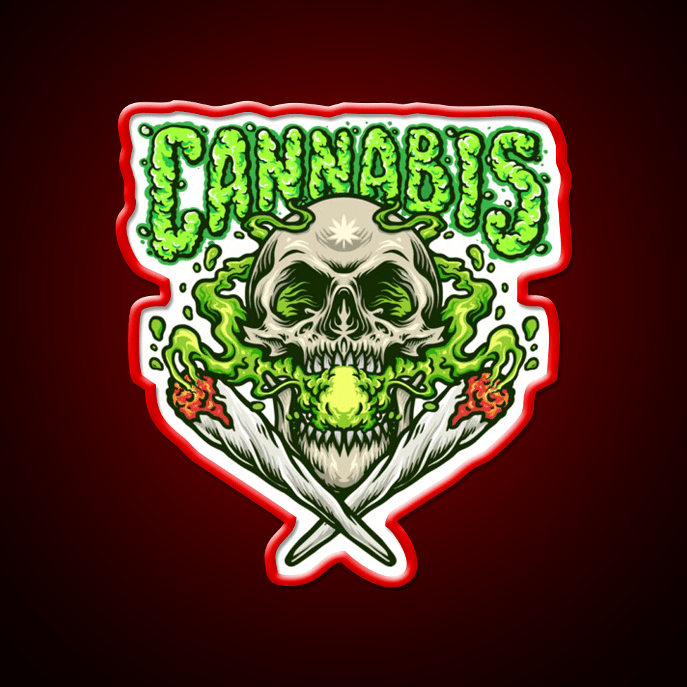 Skull Smokingweed Illustration Hemp Inspired Green Leaf Led Neon Sign Rgb Color - Shineneon