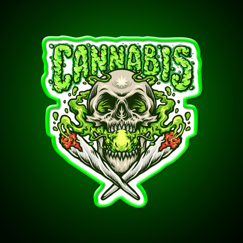 Skull Smokingweed Illustration Hemp Inspired Green Leaf Led Neon Sign Rgb Color - Shineneon