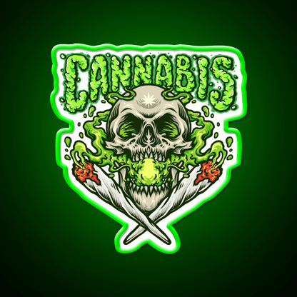 Skull Smokingweed Illustration Hemp Inspired Green Leaf Led Neon Sign Rgb Color - Shineneon