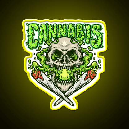 Skull Smokingweed Illustration Hemp Inspired Green Leaf Led Neon Sign Rgb Color - Shineneon