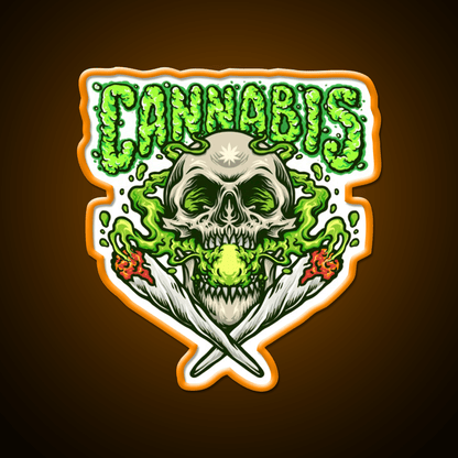 Skull Smokingweed Illustration Hemp Inspired Green Leaf Led Neon Sign Rgb Color - Shineneon