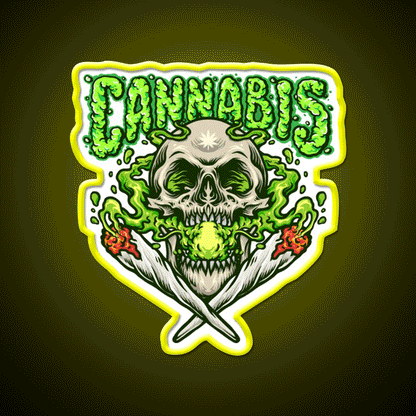 Skull Smokingweed Illustration Hemp Inspired Green Leaf Led Neon Sign Rgb Color - Custom LED neon sign front view