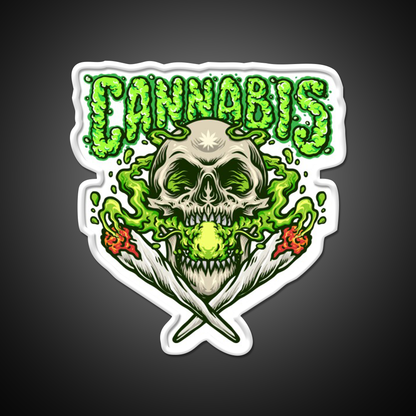 Skull Smokingweed Illustration Hemp Inspired Green Leaf Led Neon Sign Rgb Color