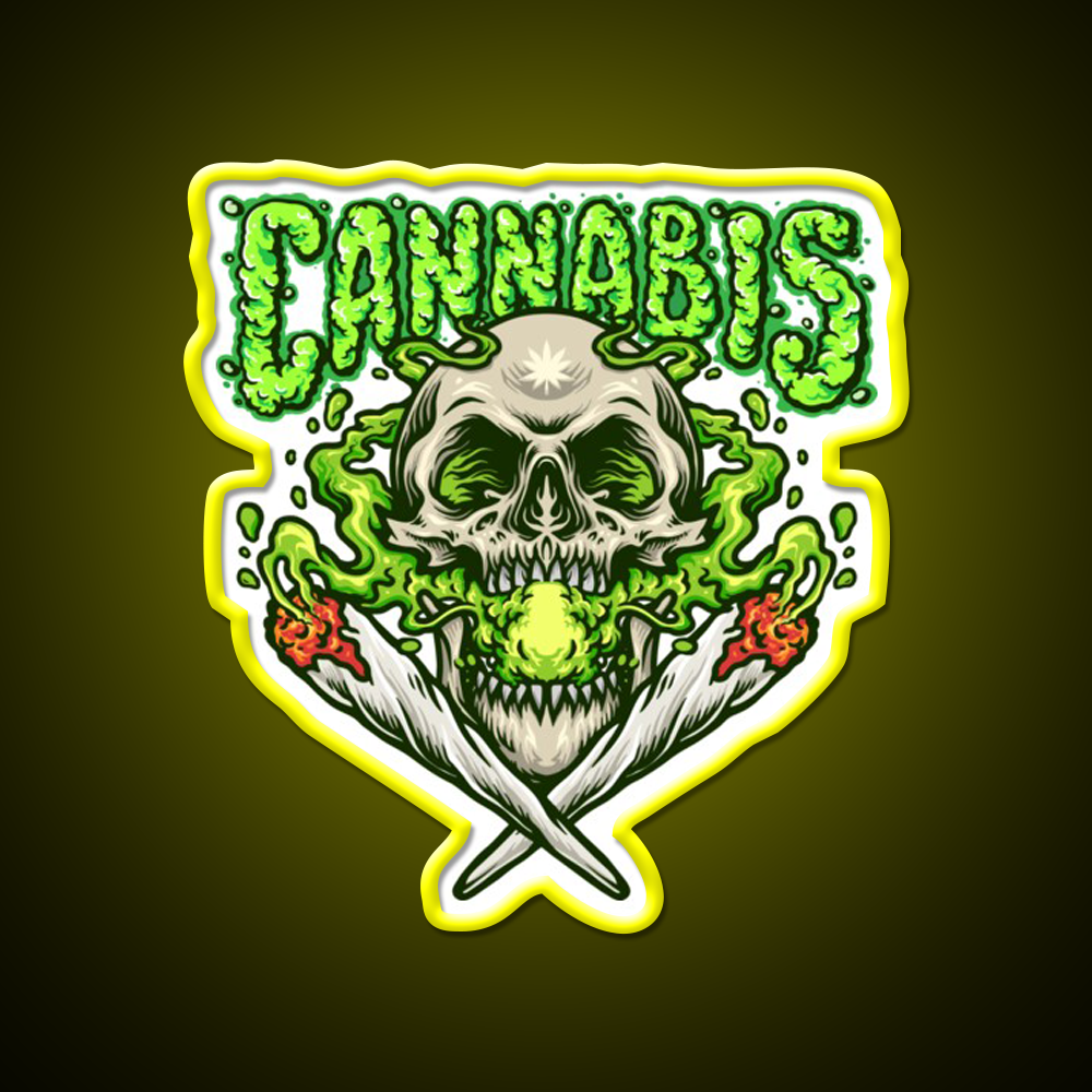 Skull Smokingweed Illustration Hemp Inspired Green Leaf Led Neon Sign Rgb Color - LED neon sign view 7