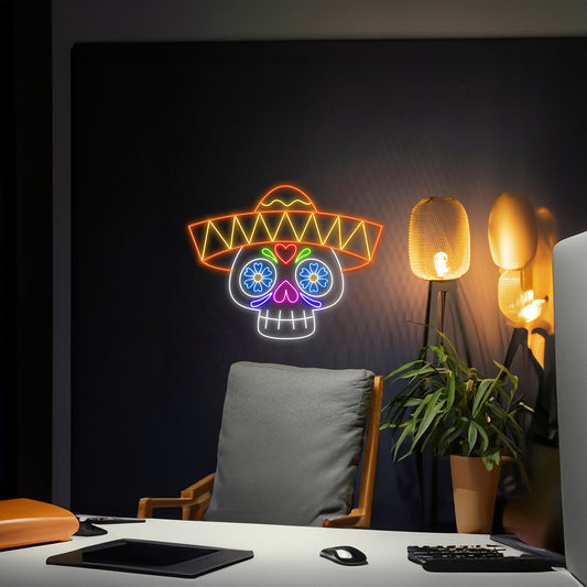 Skull Sombrero Hat Neon Light Room Wall Decor