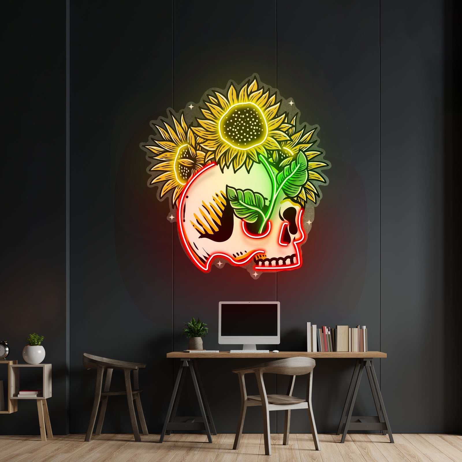 Skull Sun Flowers Led Neon Sign Light Custom Led Signs - Shineneon