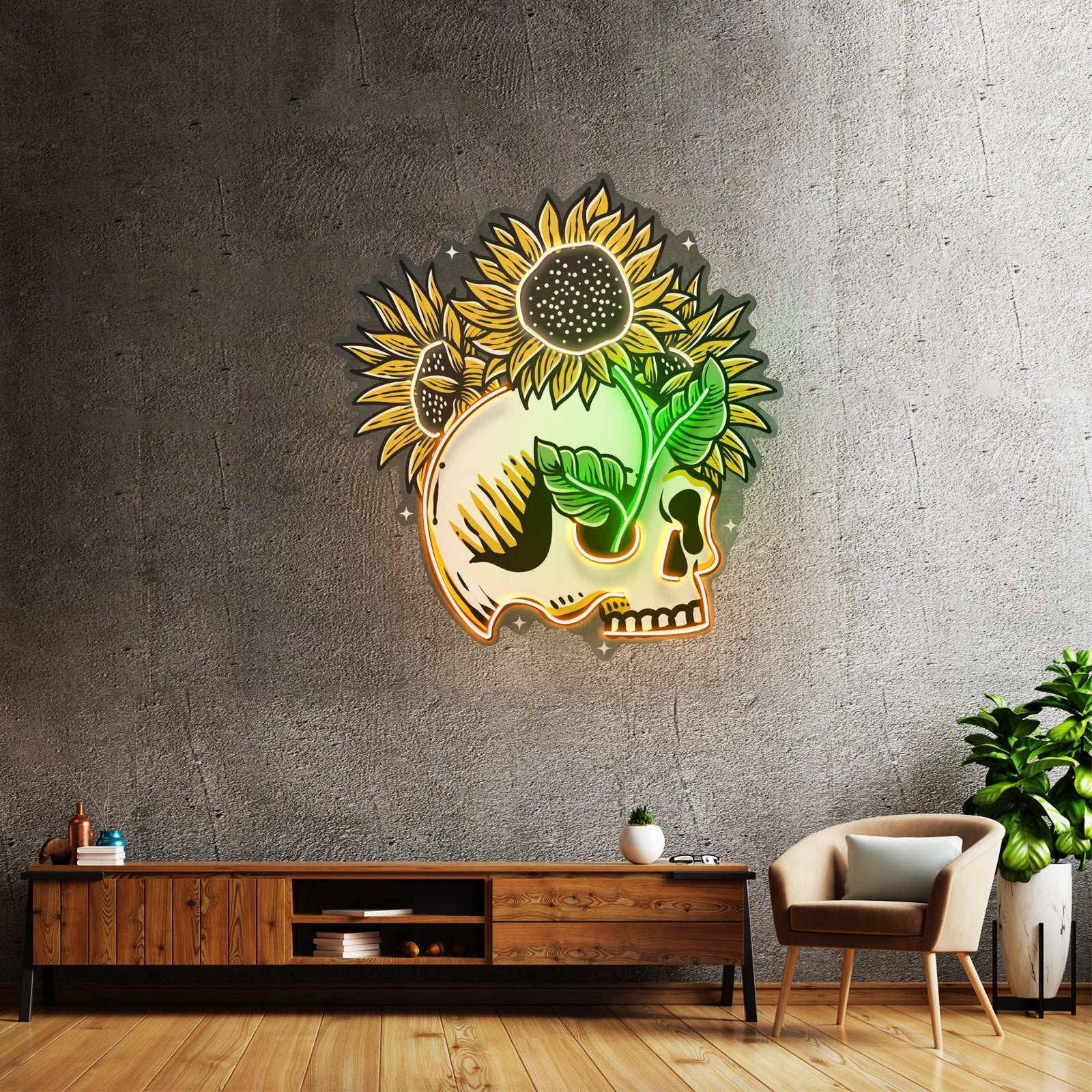 Skull Sun Flowers Led Neon Sign Light Custom Led Signs - Shineneon