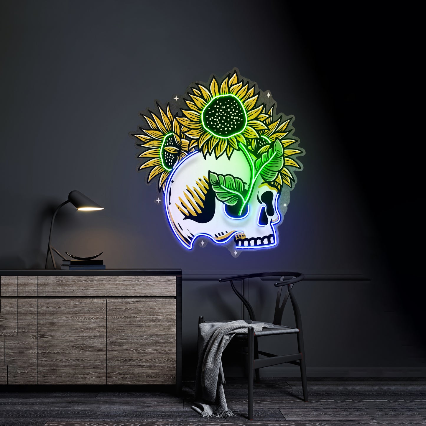 Skull Sun Flowers Led Neon Sign Light Custom Led Signs